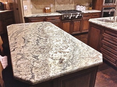 Granite countertops. Custom kitchen countertops with an island.