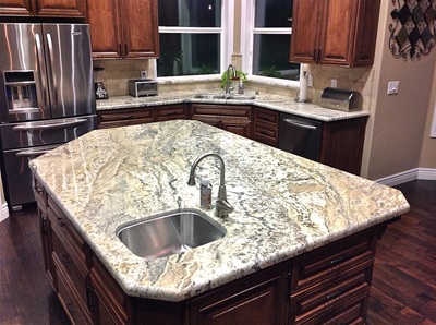 Granite countertops. Custom kitchen countertops with an island.